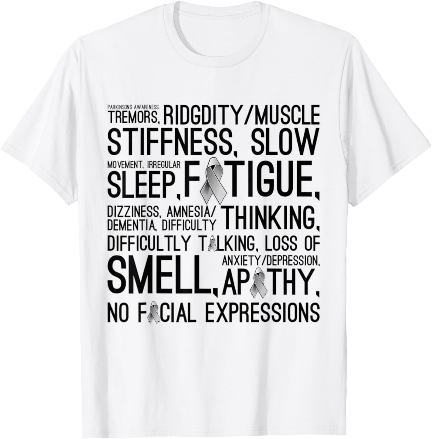 Parkinson Disease Awareness Month - Symptoms Grey Ribbon T-Shirt - T-Shirt | White