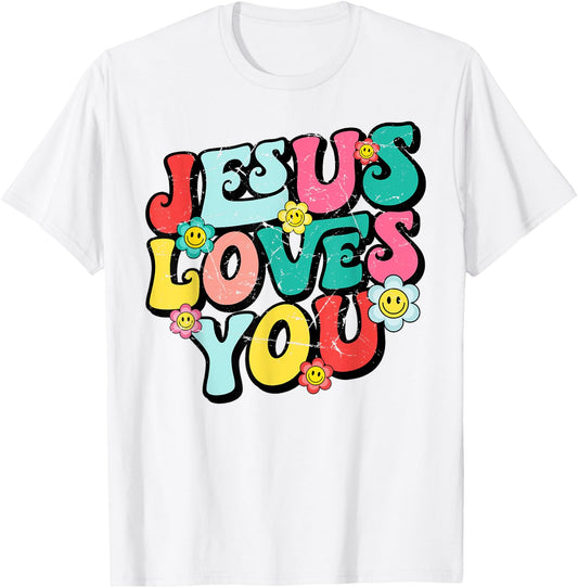 Jesus Loves You Retro Vintage Groovy Style Men T-Shirt - T-Shirt | White