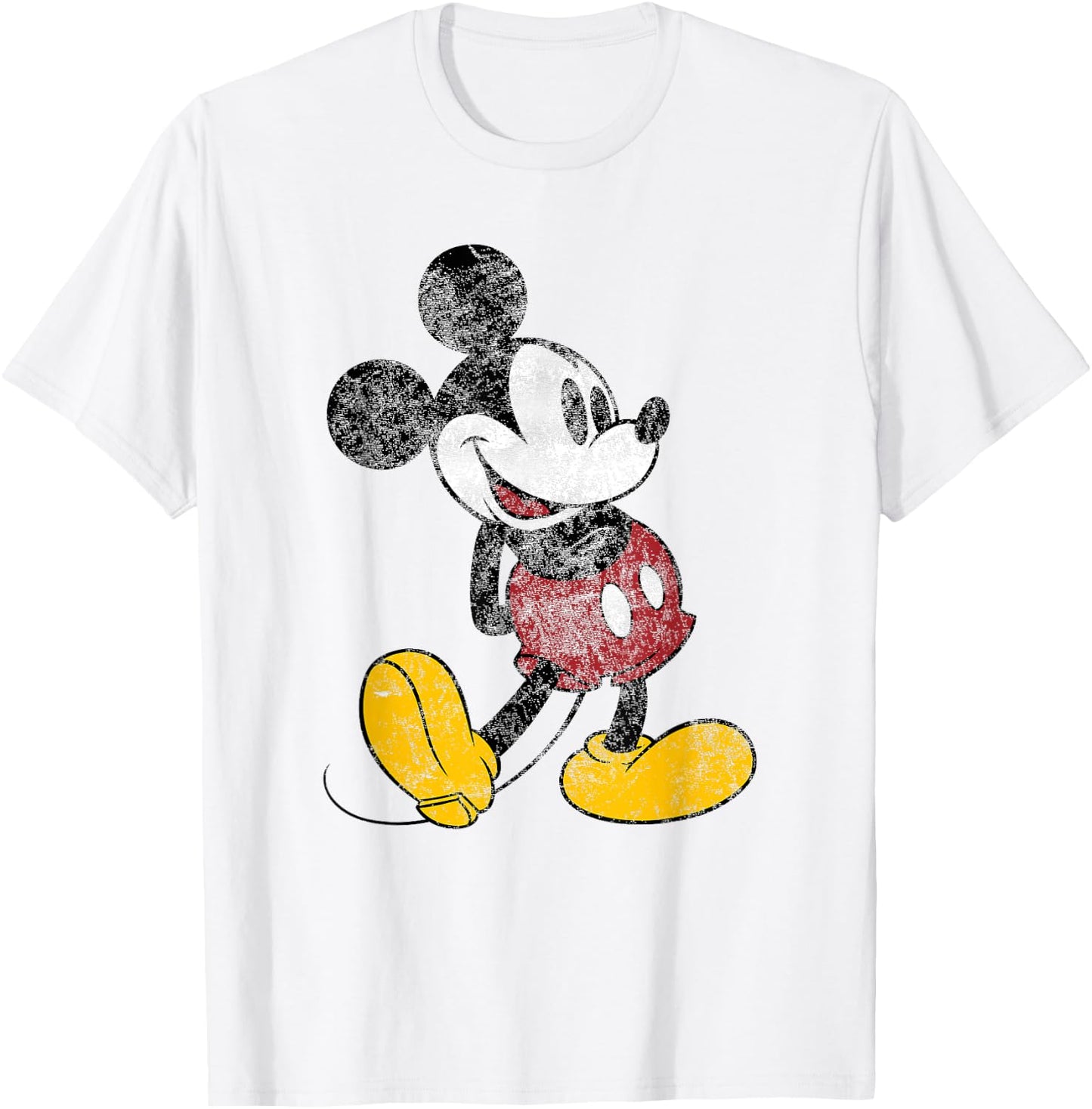 Disney Mickey Mouse Classic Standing Pose Distressed T-Shirt - T-Shirt | White