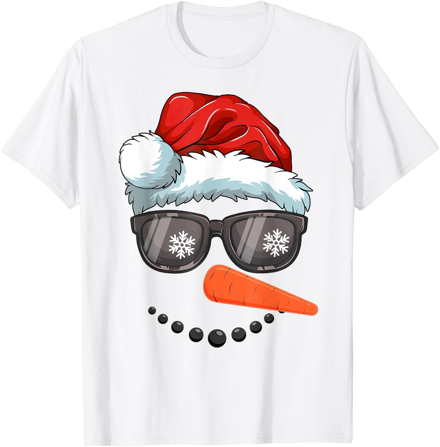 Snowman Face Family Christmas Matching Santa Hat Sunglasses T-Shirt - T-Shirt | White