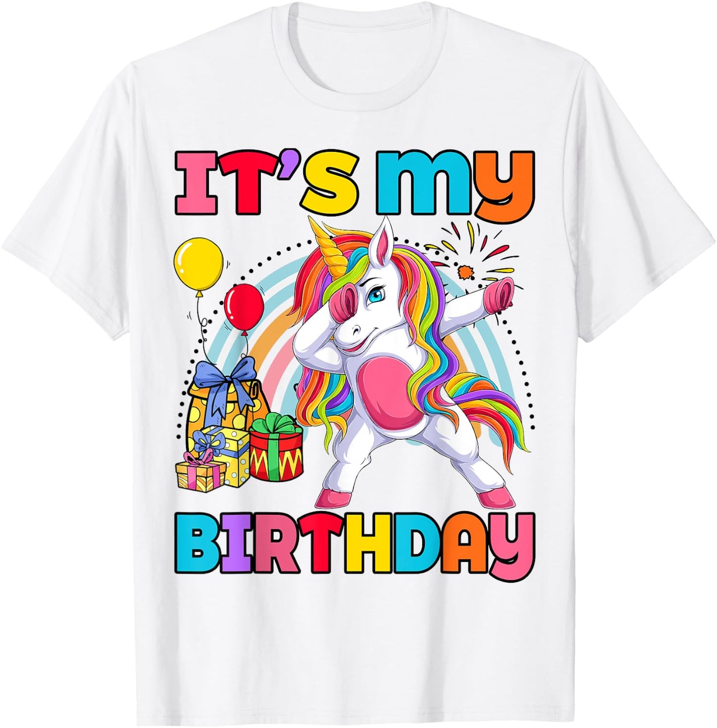 Kids It's My Birthday Dabbing Unicorn Rainbow Girl Toddler T-Shirt - T-Shirt | White