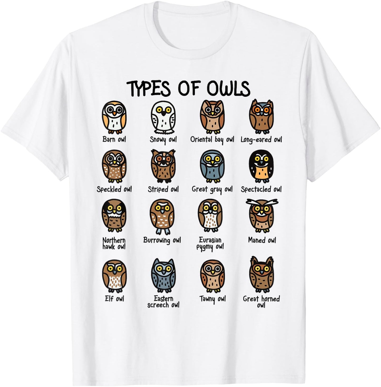 Types of Owls Collection For Cute Owl Lover T-Shirt - T-Shirt | White