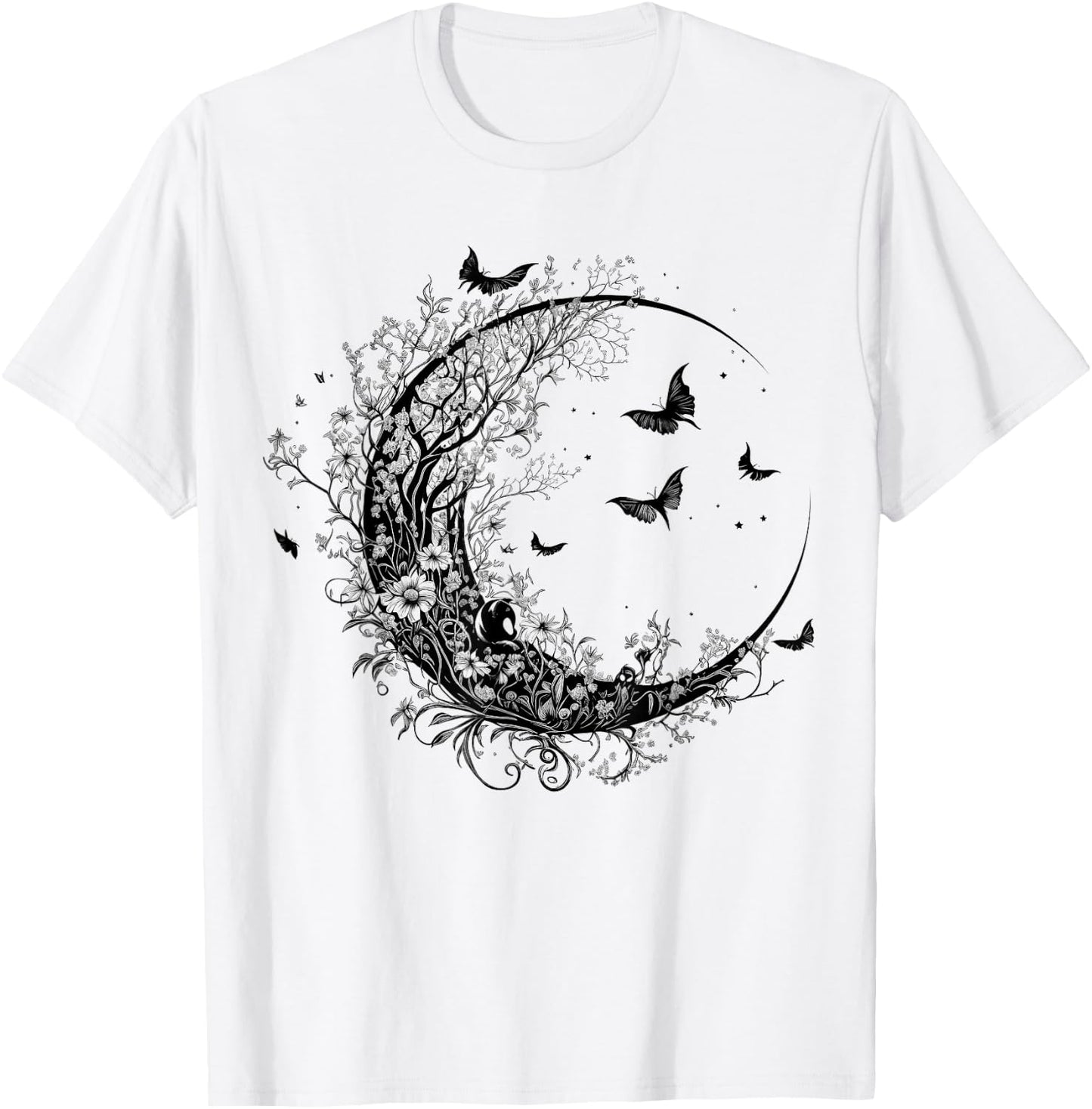Cute Fairycore Floral Moon Aesthetic Girls Women Graphic T-Shirt - T-Shirt | White
