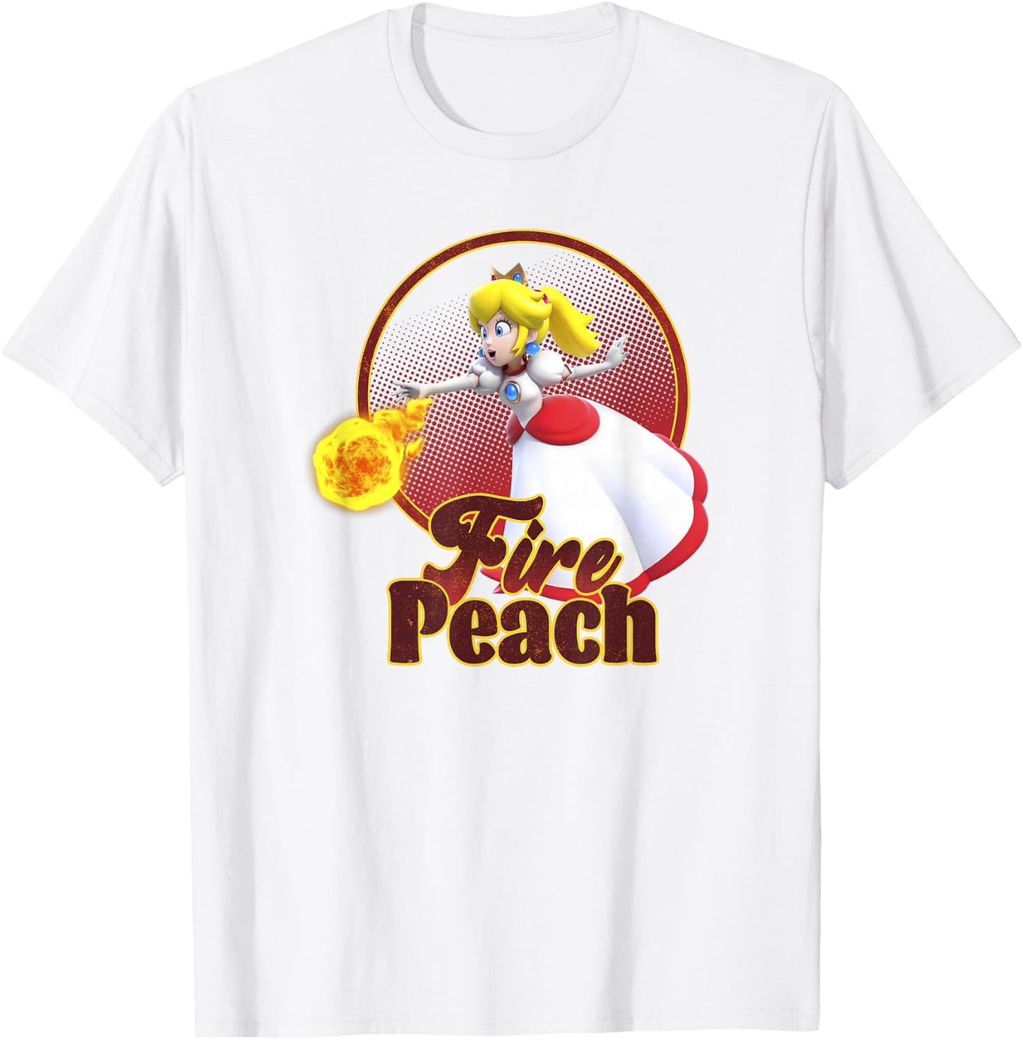 Super Mario Bros Princess Peach Fireball Character Icon T-Shirt - T-Shirt | White