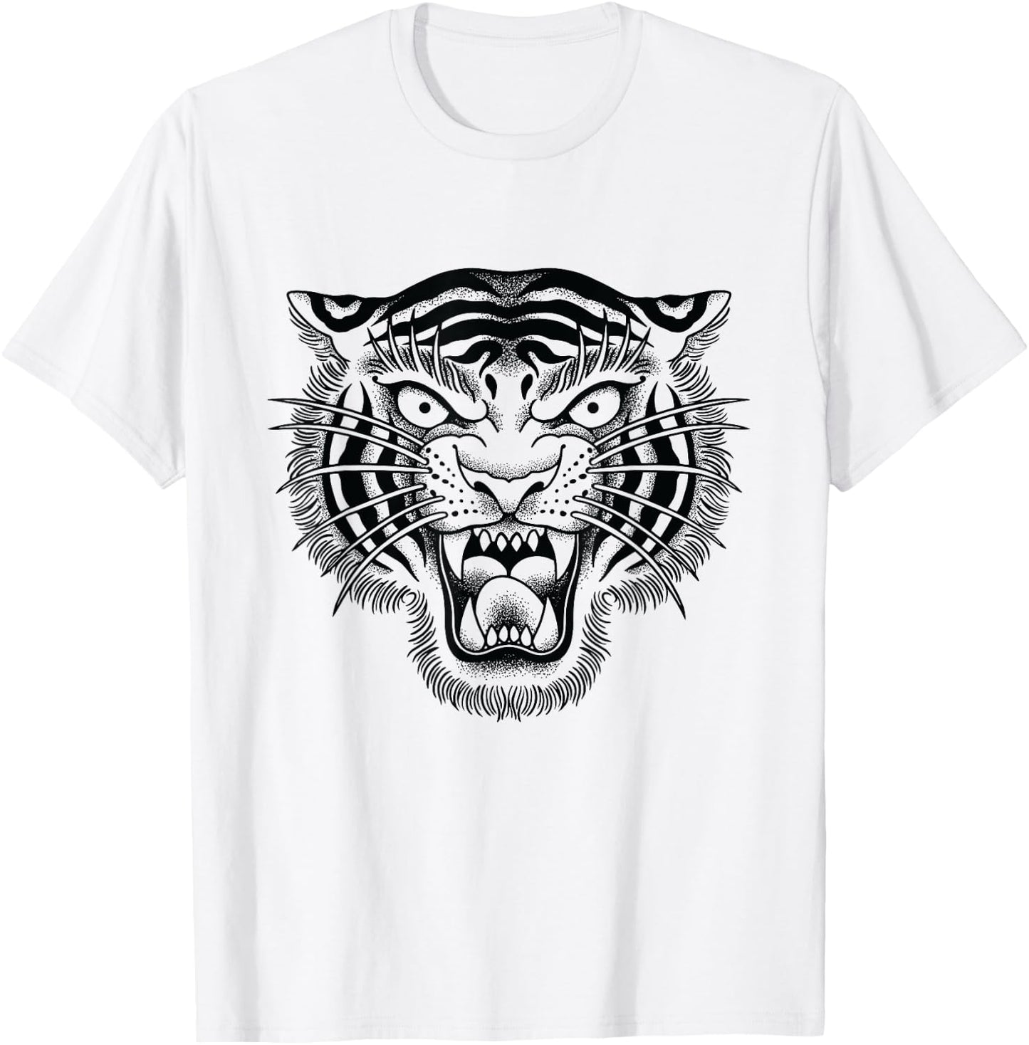 Tiger Head Traditional Tattoo art Graphic by Seven Relics T-Shirt - T-Shirt | White