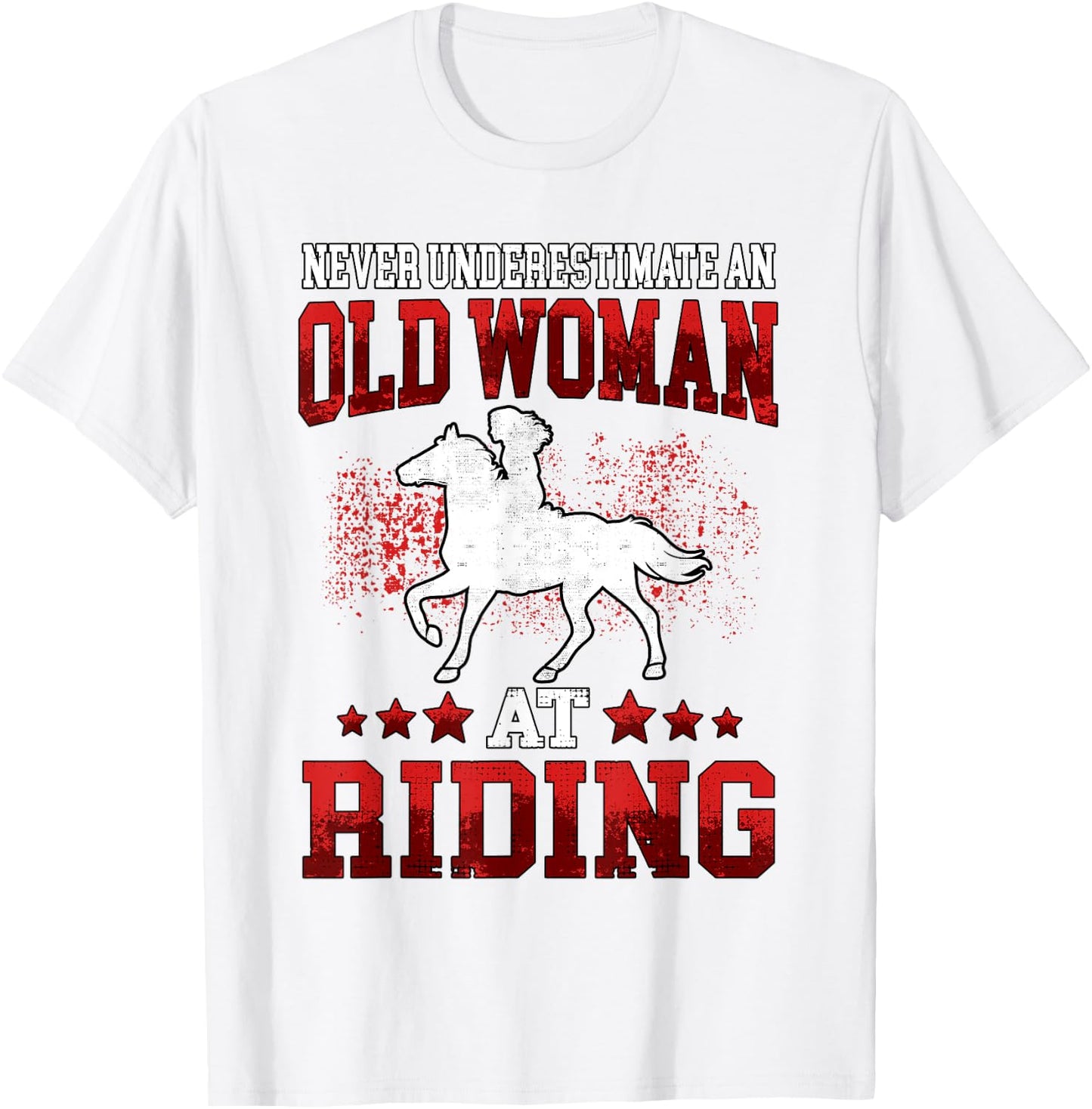 Old woman at riding horse rider T-Shirt - T-Shirt | White