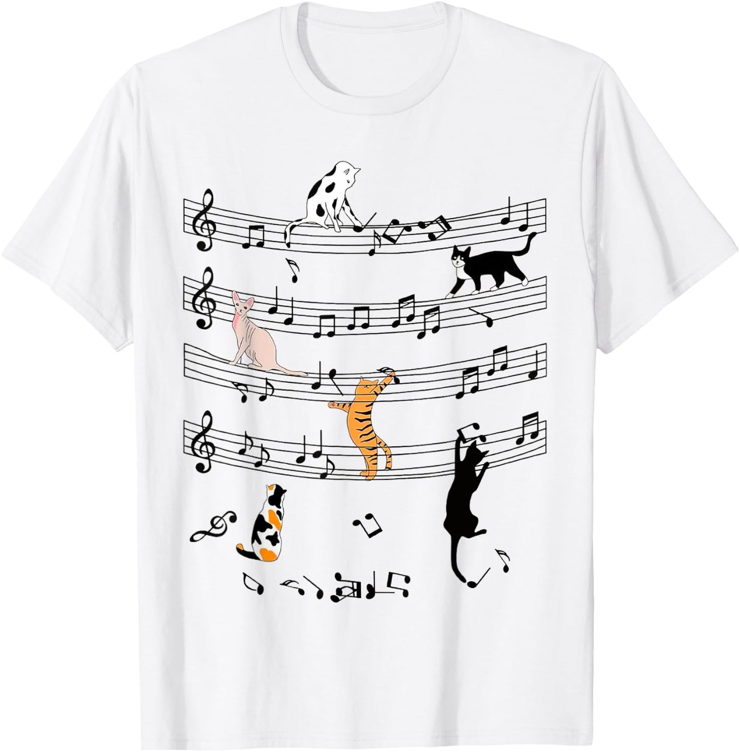 Cute Cat Kitty Playing Music Note Clef Funny Musician Art Women Kids T-Shirt - T-Shirt | White