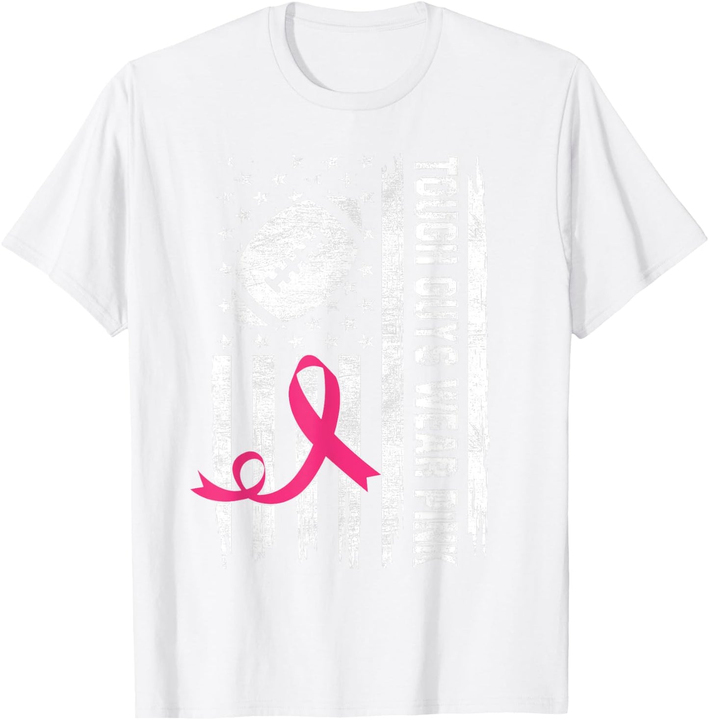 Tough Guys Wear Pink Breast Cancer Football American Flag Kids Men T-Shirt - T-Shirt | White