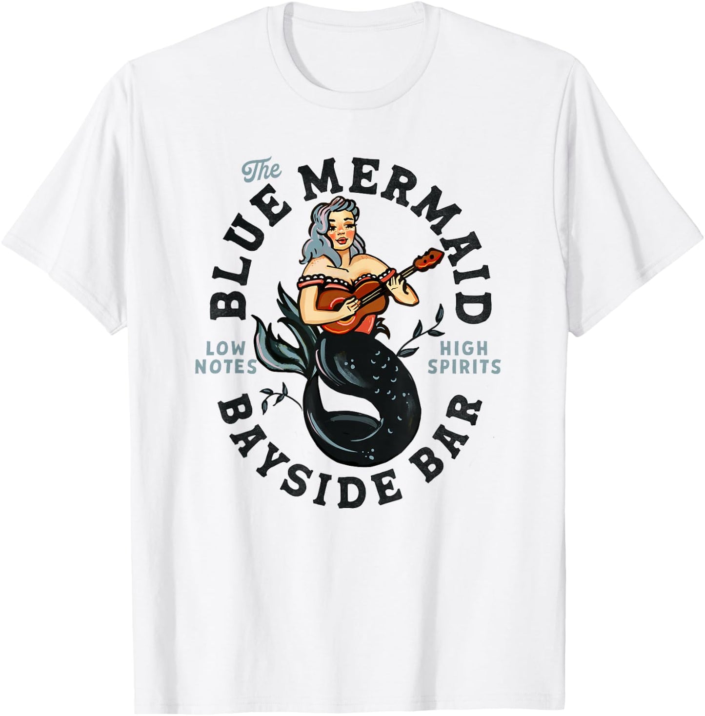 Sailor Mermaid Tattoo Guitar Playing Dive Bar Music Pinup T-Shirt - T-Shirt | White