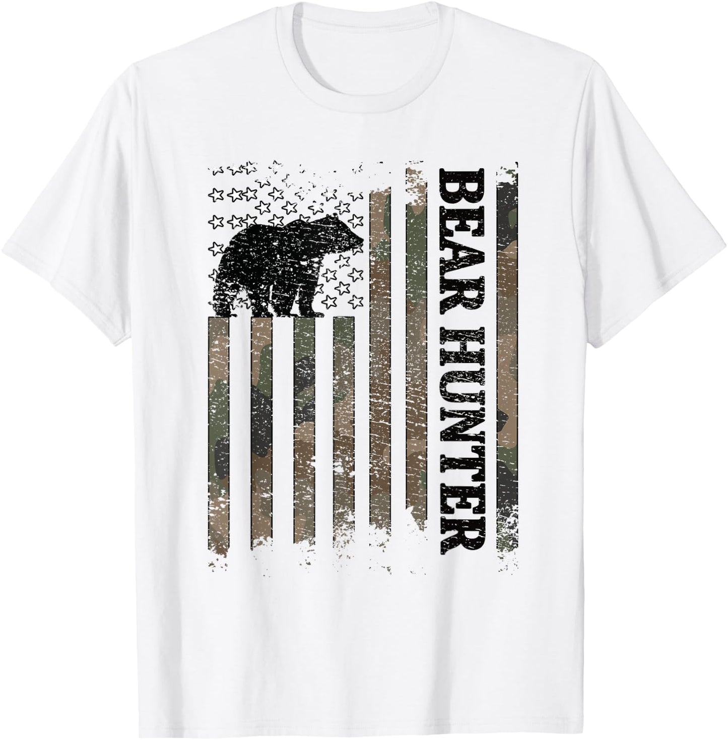 Bear Hunter American Flag Bear Hunting Lover T-Shirt - T-Shirt | White