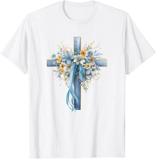 Cottagecore Accessories For Christian Women Floral Cross T-Shirt - T-Shirt | White