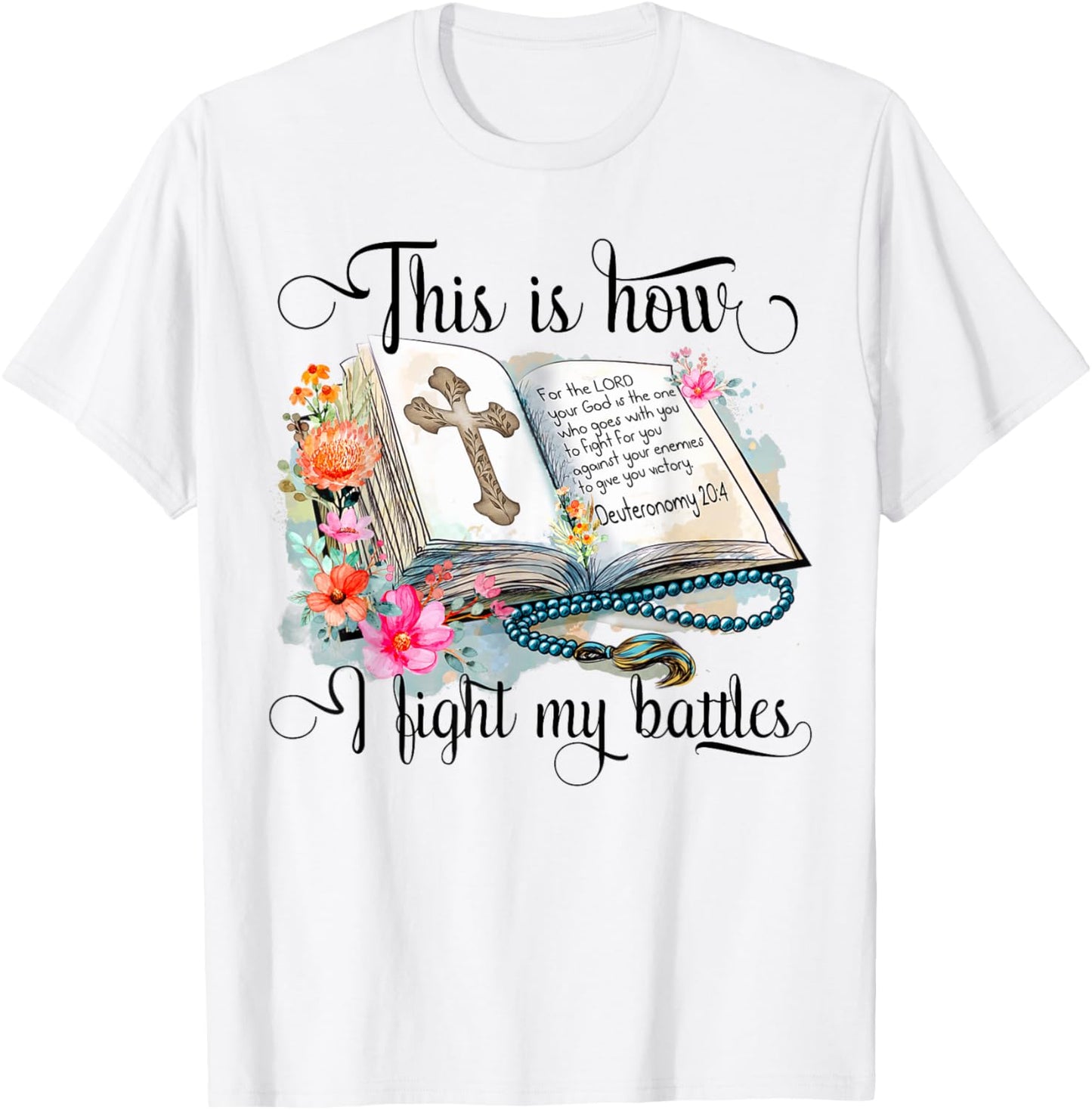 Jesus Is Calling This Is How I Fight My Battles Cross Floral Christian Women's 3X-Large Grey T-Shirt - T-Shirt | White
