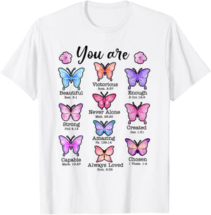 You Are Butterfly Beautiful Christian Religious Bible Verse T-Shirt - T-Shirt | White