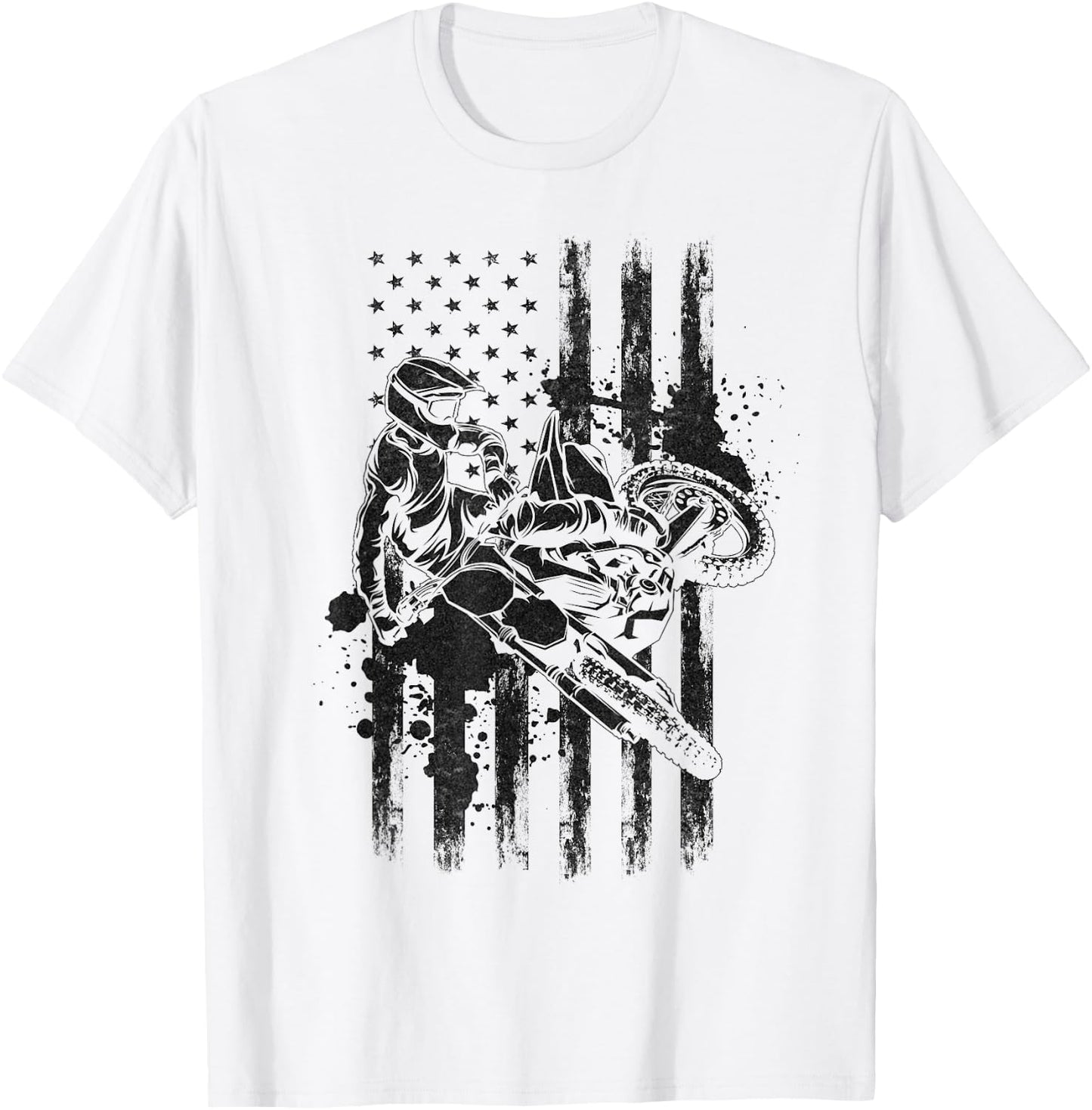 Motorcycle Freestyle Motocross American Flag Supercross T-Shirt - T-Shirt | White