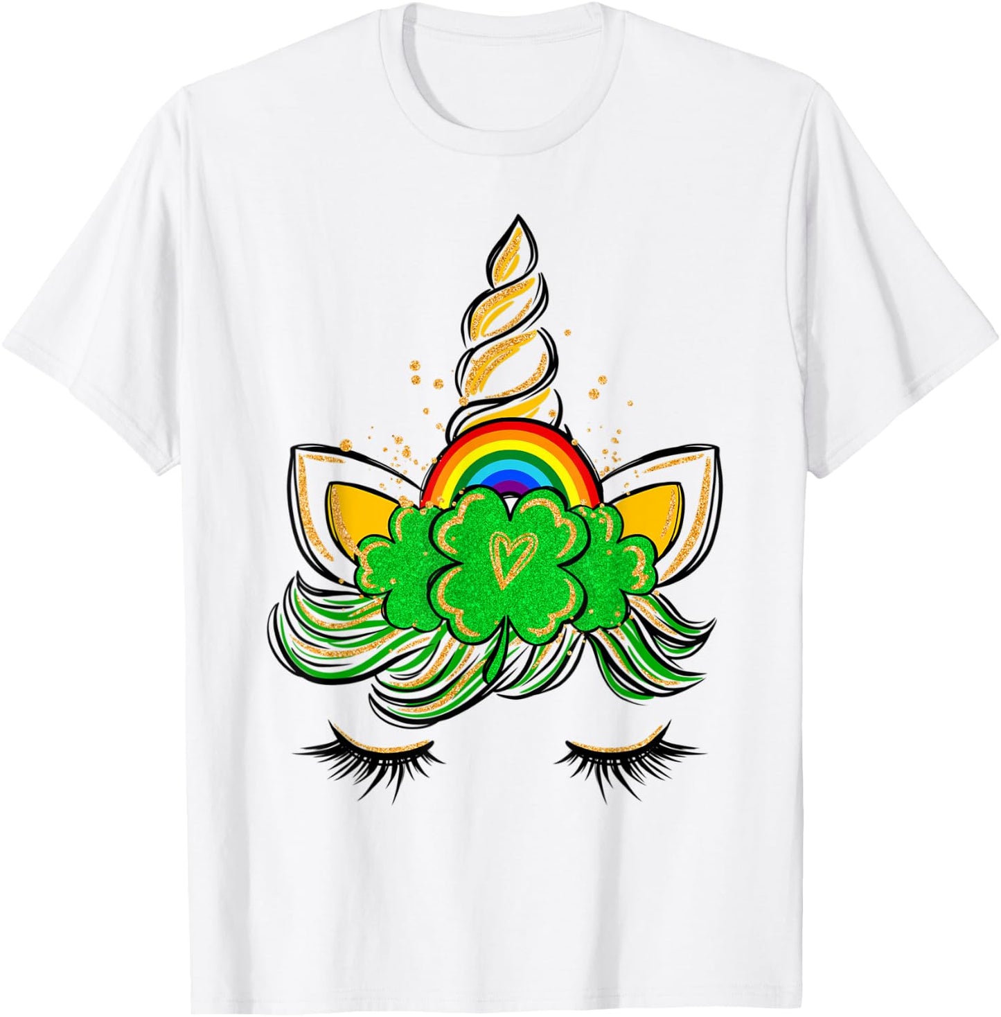 Unicorn Face St Patrick's Day Irish Girls Kids T-Shirt - T-Shirt | White