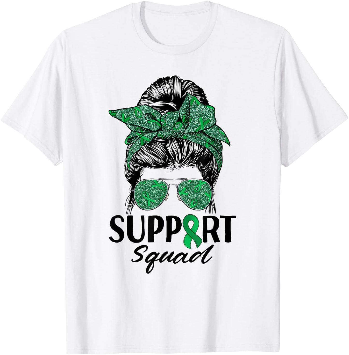 Messy Bun Sunglasses Support Squad Liver Disease Awareness T-Shirt - T-Shirt | White
