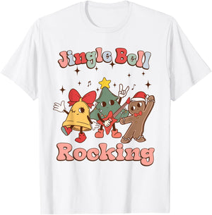 Jungle Bell Rocking Christmas Guitar Rock N Roll Retro 80s T-Shirt - T-Shirt | White