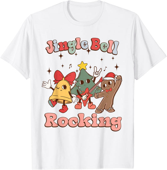 Jungle Bell Rocking Christmas Guitar Rock N Roll Retro 80s T-Shirt - T-Shirt | White