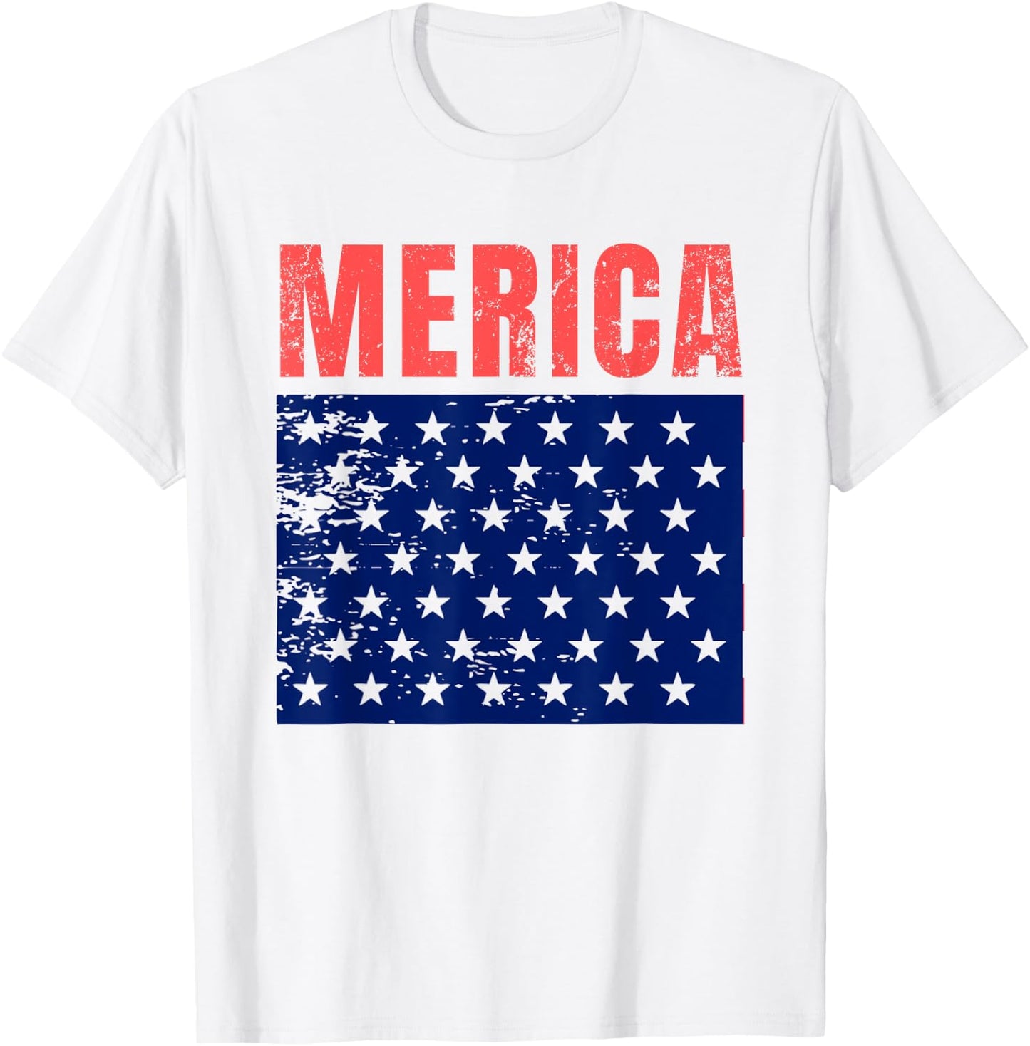 Merica Red Blue Distressed Stars Flag Patriotic American Women Men T-Shirt - T-Shirt | White
