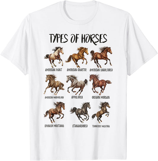 Vintage Retro Types of Horses Horse Breed Horseback Riding T-Shirt - T-Shirt | White