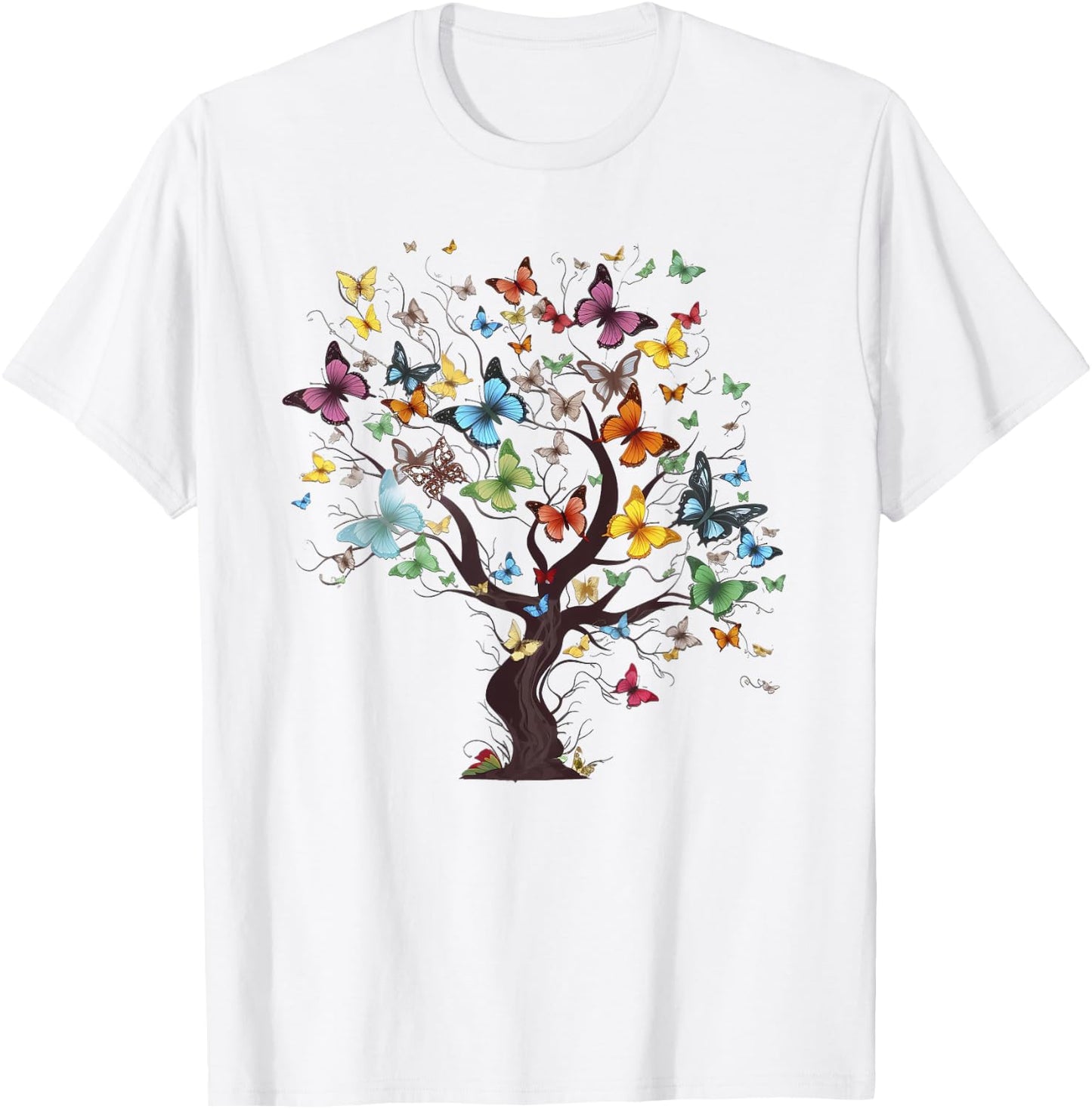 Beautiful Colorful Butterfly Tree T-Shirt - T-Shirt | White