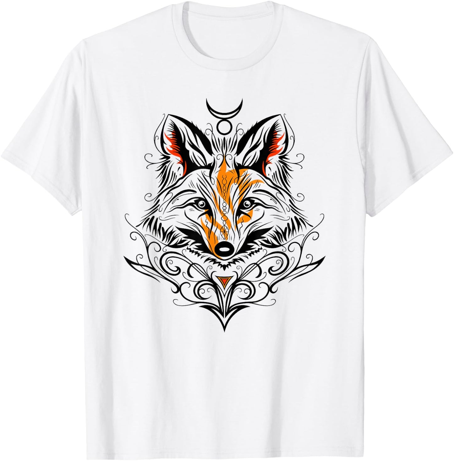 Occult Fox with Tribal Tattoo Fox with Fire and God Symbol T-Shirt - T-Shirt | White