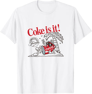 Coca-Cola Original Formula Coke Is It! Beach Retro Cartoon T-Shirt - T-Shirt | White