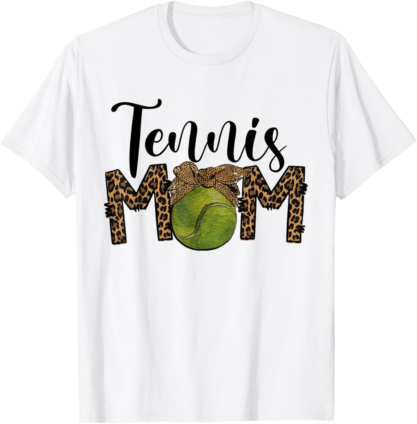 Tennis Mom Leopard Messy Bun Tennis Mothers Day T-Shirt - T-Shirt | White