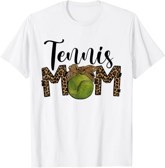 Tennis Mom Leopard Messy Bun Tennis Mothers Day T-Shirt - T-Shirt | White
