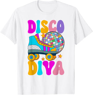 Roller Skating Disco Diva Skate Girl 70s Retro T-Shirt - T-Shirt | White
