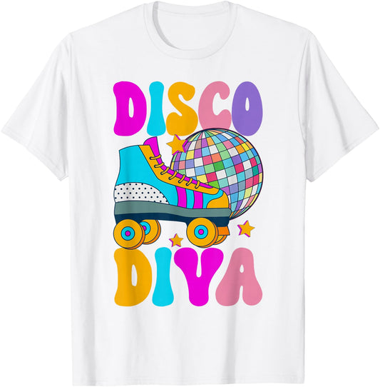 Roller Skating Disco Diva Skate Girl 70s Retro T-Shirt - T-Shirt | White