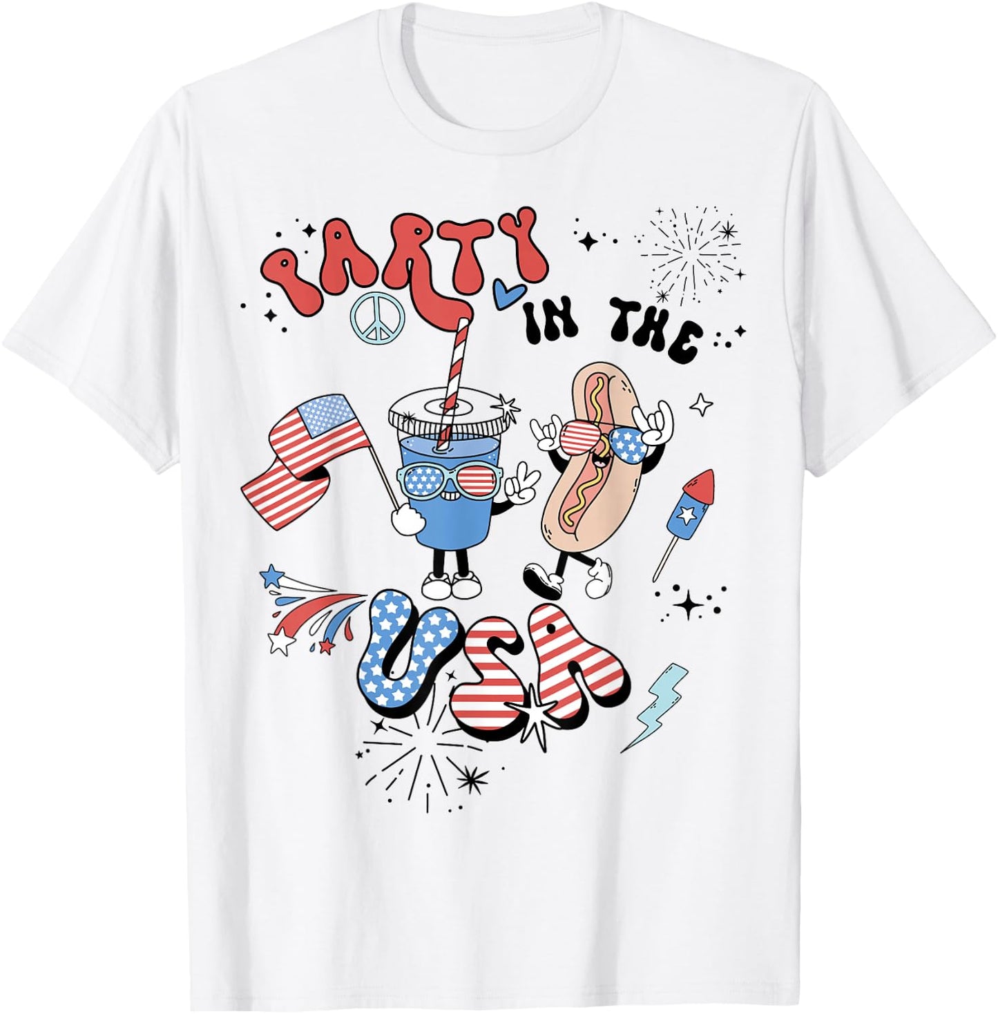 Retro Party In The USA Flag Groovy 4th Of July Patriotic T-Shirt - T-Shirt | White