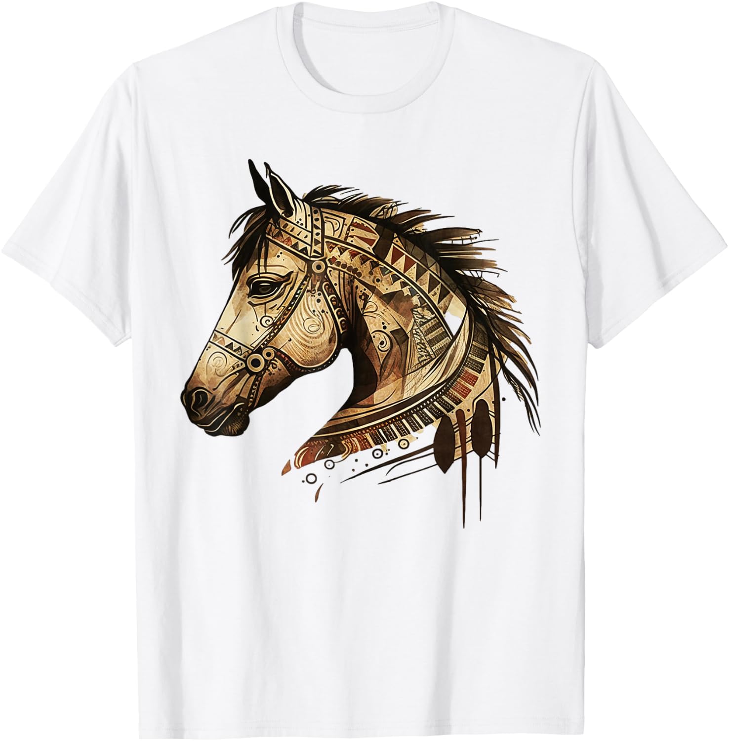 Horse Tribal Abstract Art Native American Geometric Horses T-Shirt - T-Shirt | White