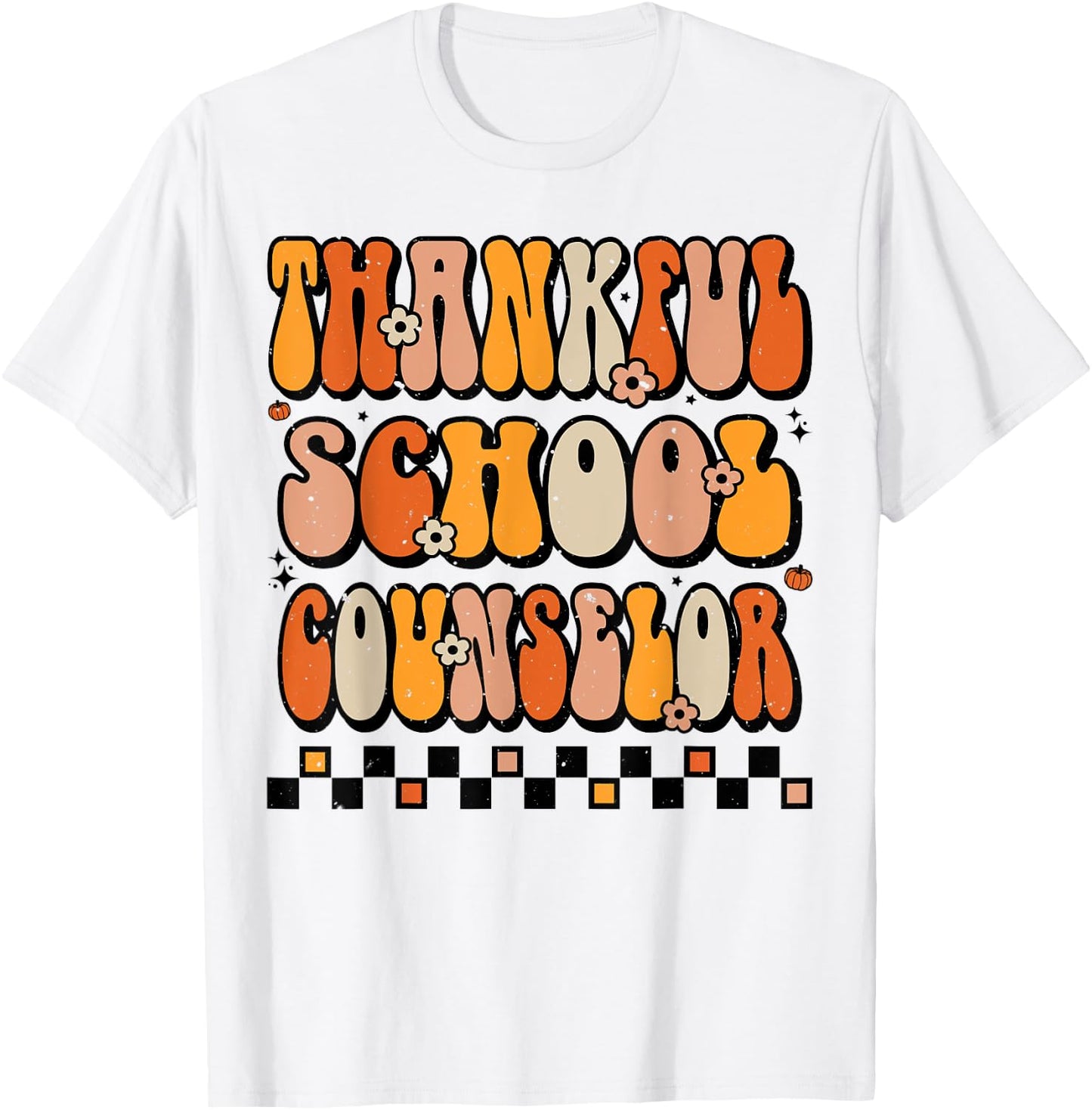 Thankful School Counselor Groovy Thanksgiving Counselor T-Shirt - T-Shirt | White