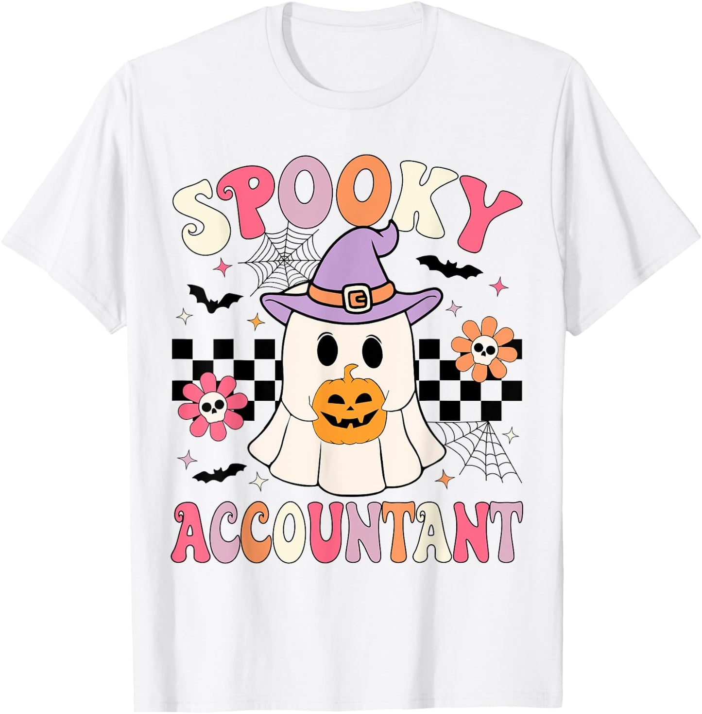 Groovy Spooky Accountant Ghost CPA Halloween Accountant T-Shirt - T-Shirt | White