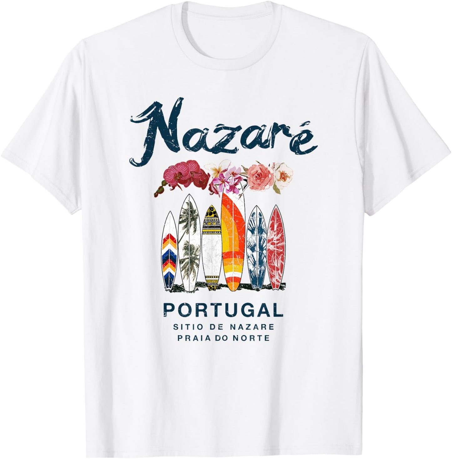 Nazare Portugal Vintage Surfing T-Shirt - T-Shirt | White