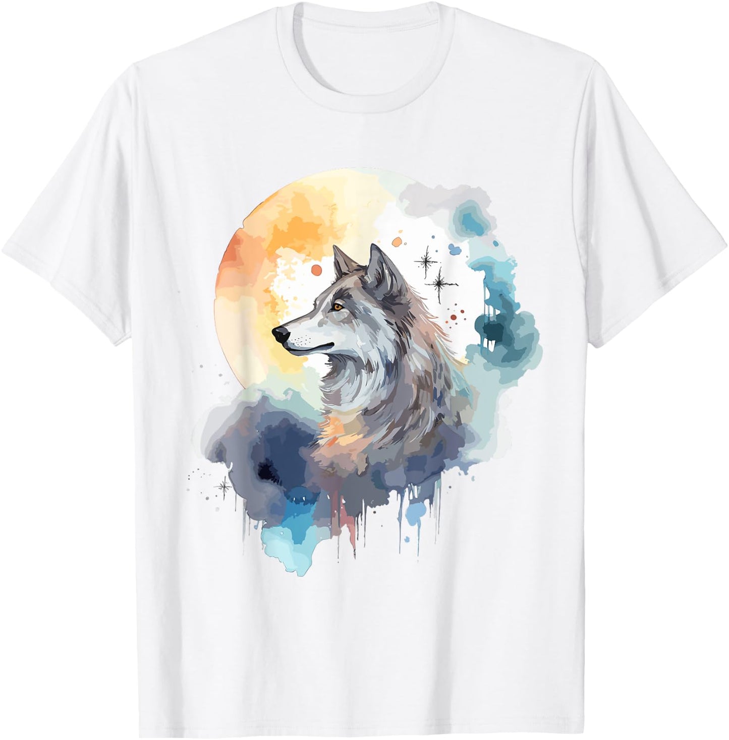 Wolf Head Watercolor T-Shirt - T-Shirt | White