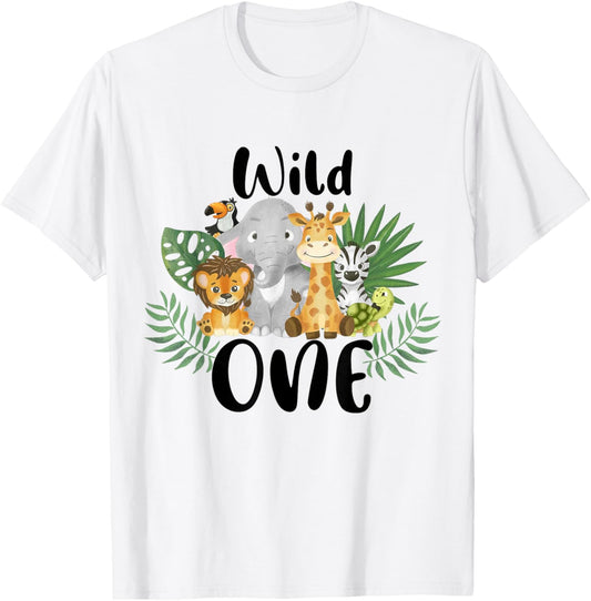 Kids Wild One 1st Birthday Boy Funny Zoo Animals Son Toddler T-Shirt - T-Shirt | White