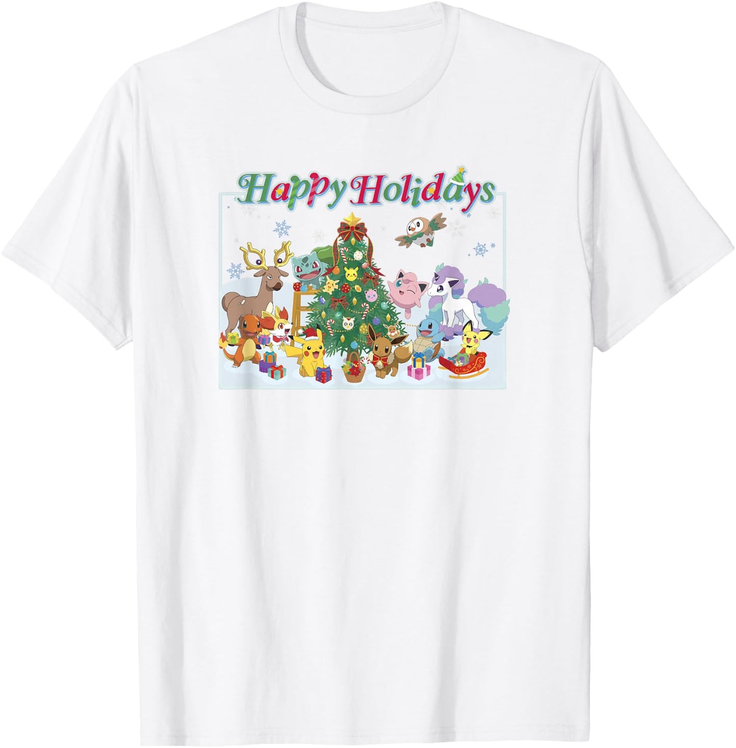 Pokémon Christmas Happy Holidays Big Group Shot T-Shirt - T-Shirt | White