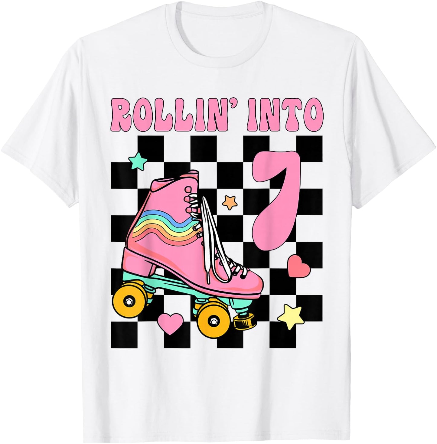 Rolling Into 7 Years Old Roller Skating Girl 7th Birthday T-Shirt - T-Shirt | White