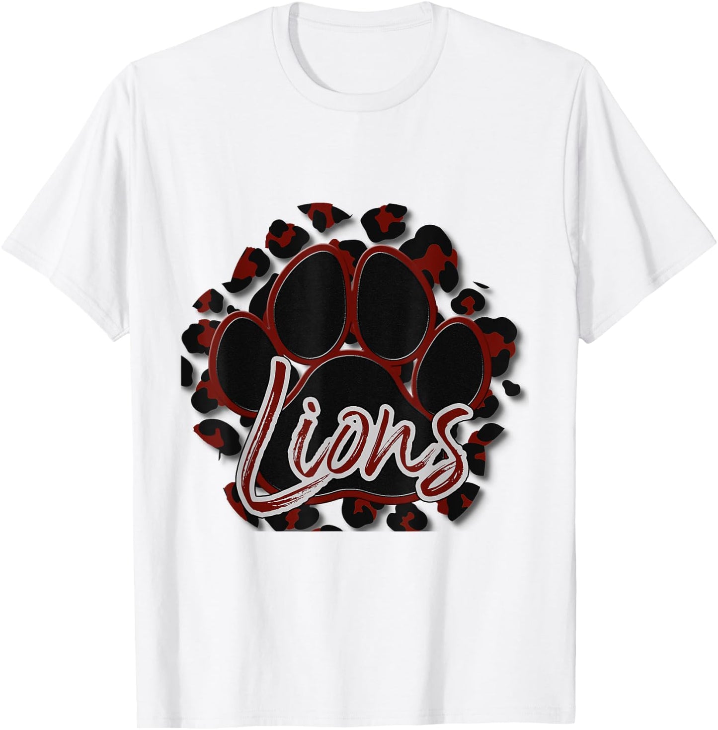 Lions Maroon Black Cheetah School Sports Fan Team Spirit T-Shirt - T-Shirt | White