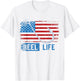 Grunge American Flag Fisherman Graphic, Fishing Reel Life T-Shirt - T-Shirt | White