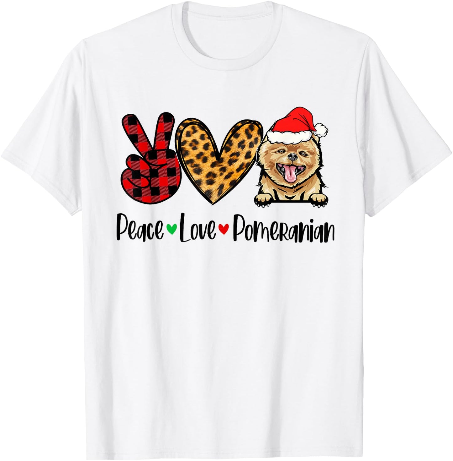 Peace Love Pomeranian Christmas Tree Lights Dog Lover Xmas T-Shirt - T-Shirt | White