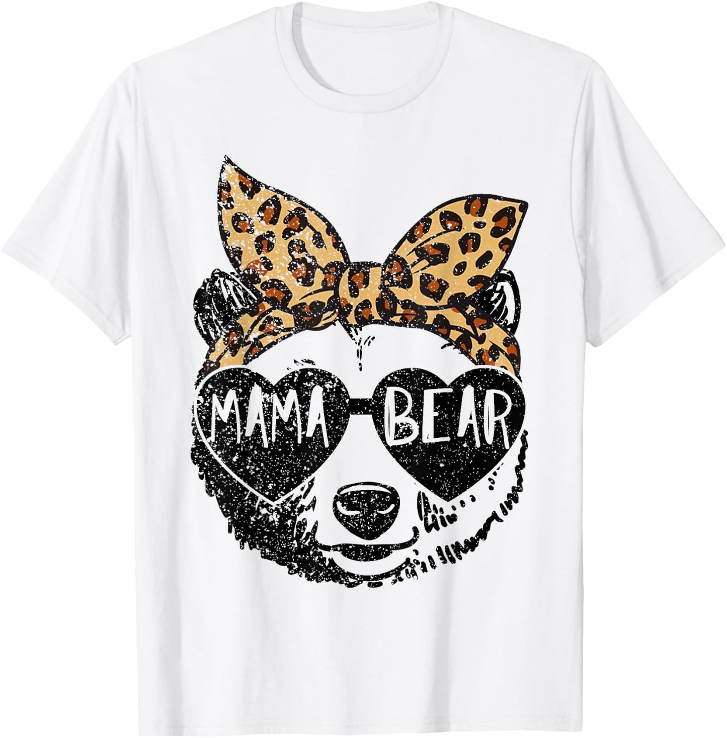 Mama Bear Face Sunglasses Leopard Print Mother's Day T-Shirt - T-Shirt | White