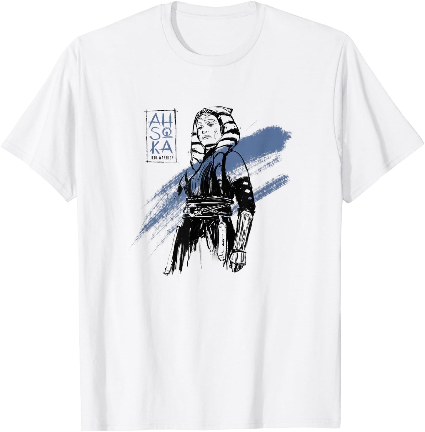 Star Wars: Ahsoka Inked Sketch Blue Paint Smear T-Shirt - T-Shirt | White