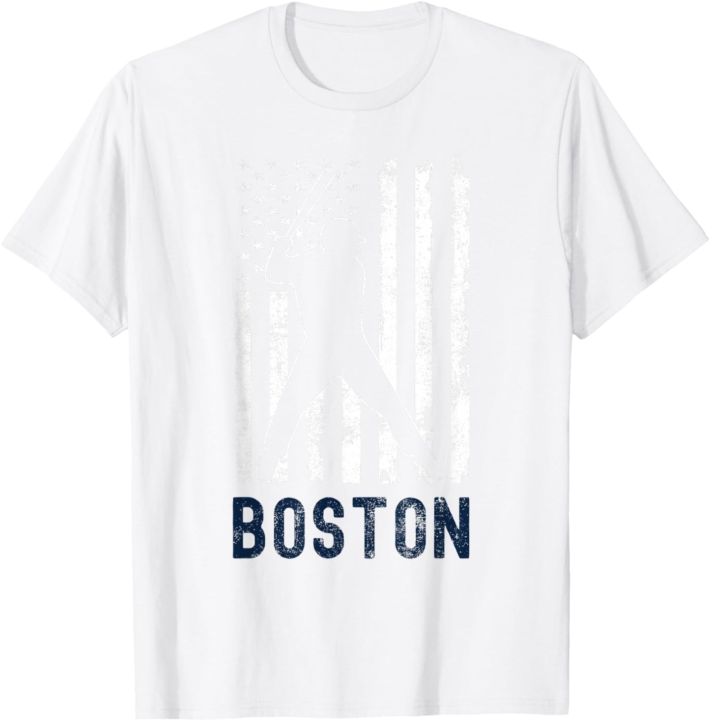 Boston Massachusetts American Flag Baseball Weathered T-Shirt - T-Shirt | White