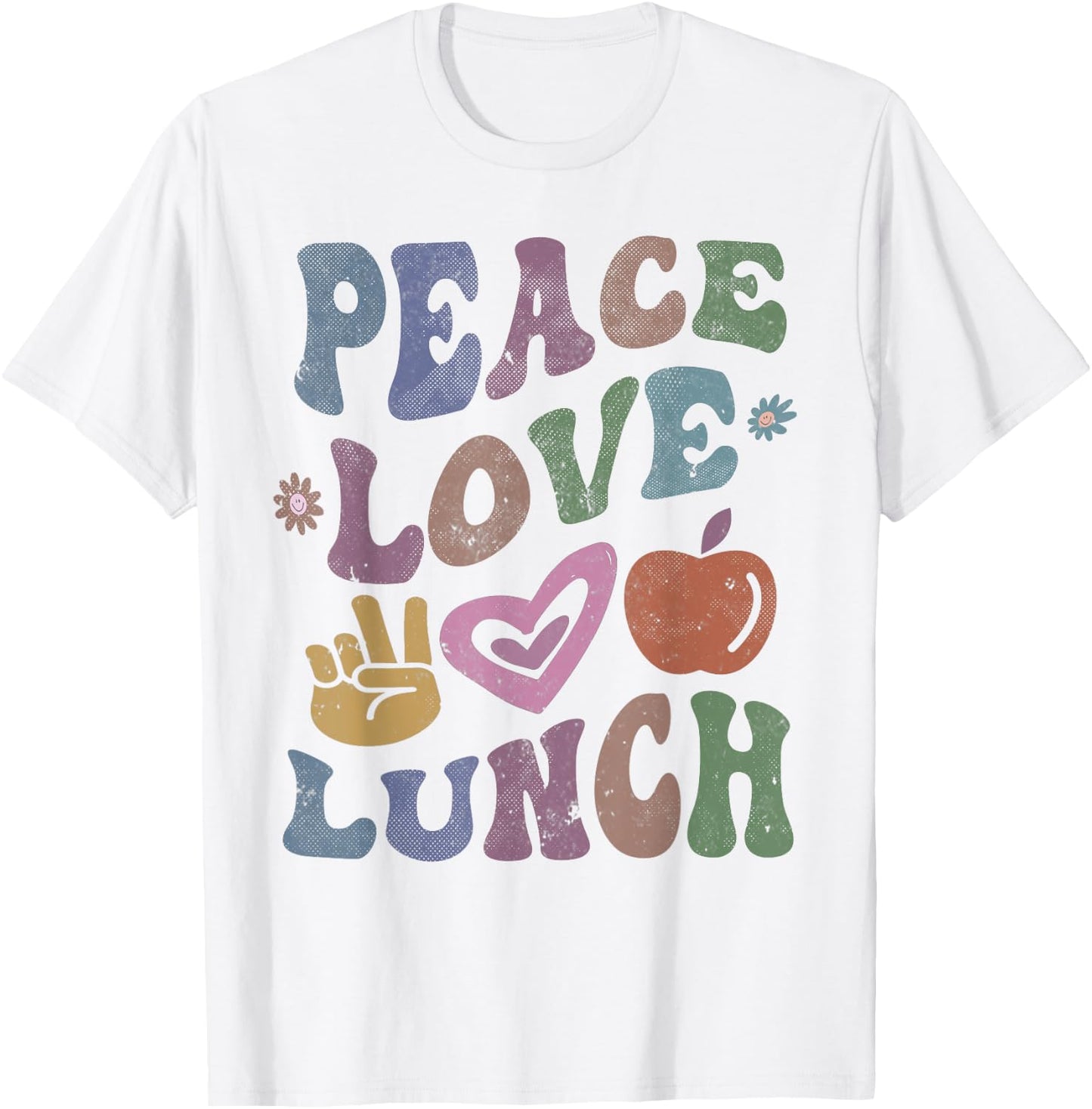 Retro PEACE LOVE LUNCH Lady Groovy Cafeteria Queen Vintage T-Shirt - T-Shirt | White