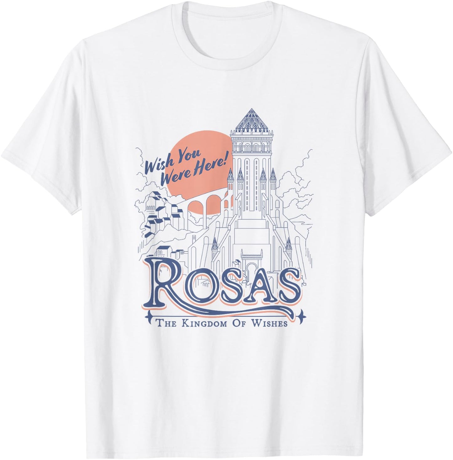 Disney Wish Rosas Wish You Were Here Travel Poster Line Art T-Shirt - T-Shirt | White