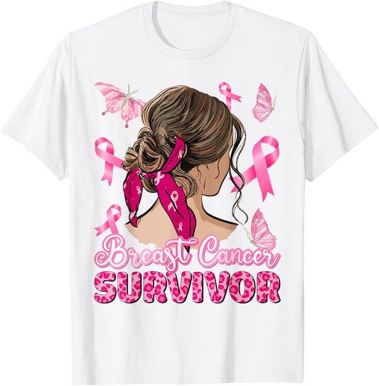 Breast Cancer Awareness Pink Ribbon Survivor Breast Cancer T-Shirt - T-Shirt | White