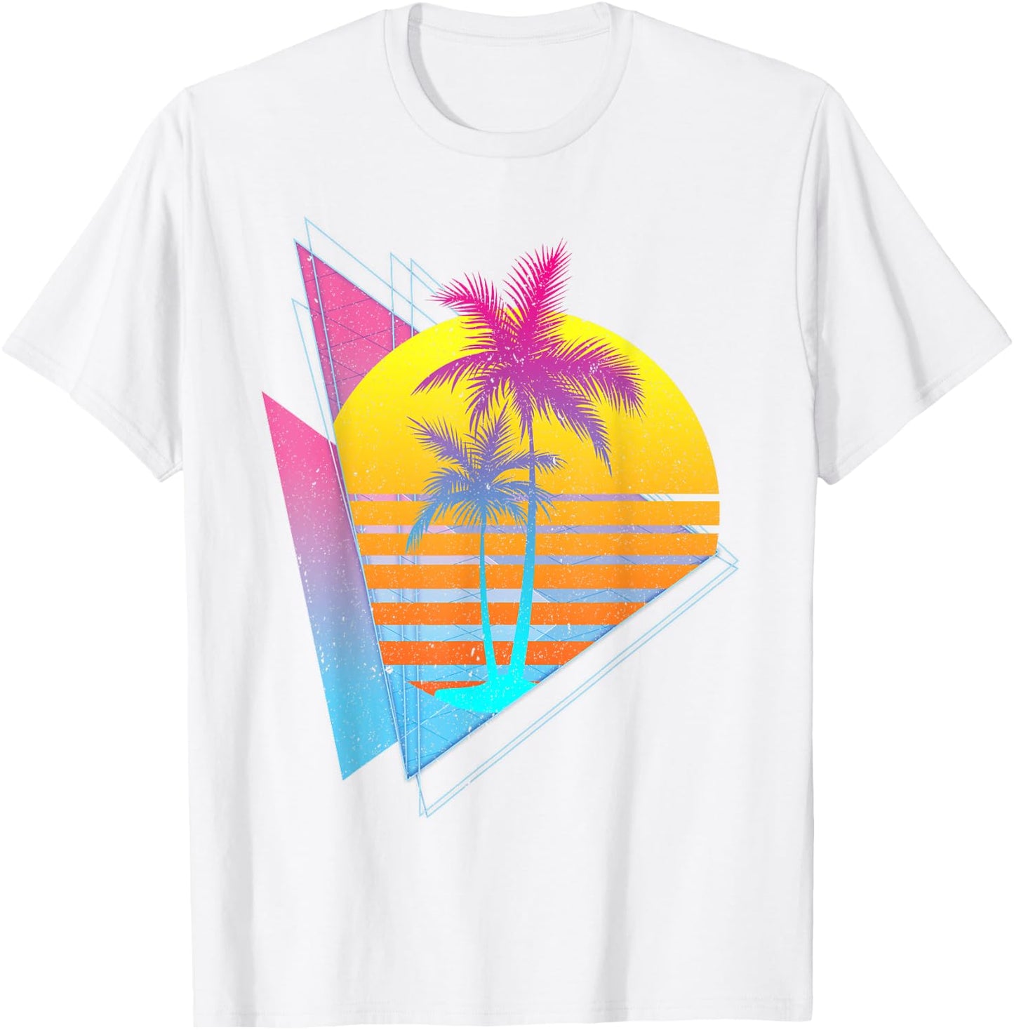 Vaporwave 80s Art Palm Trees Retro Sunset Tropical Summer T-Shirt - T-Shirt | White
